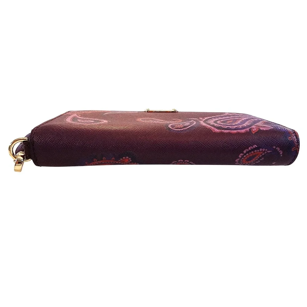 Michael Kors Jet Set Travel Clutch Plum Paisley Print Zip Around Wristlet Wallet - Picture 5 of 12